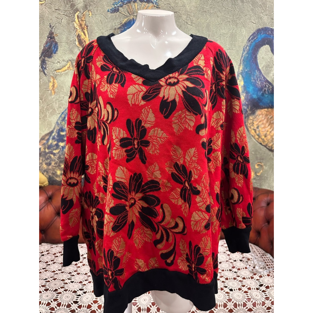 Women's Top Notch Floral Print Sweatshirt XL Red Black